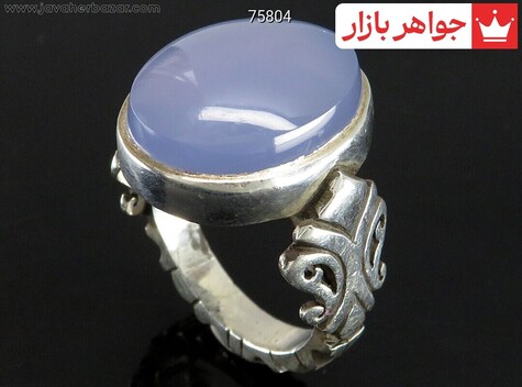 انگشتر نقره عقیق یمنی کبود خوش رنگ مردانه دست ساز - 75804