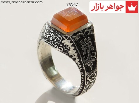انگشتر نقره عقیق یمنی نارنجی شیک مردانه - 75967