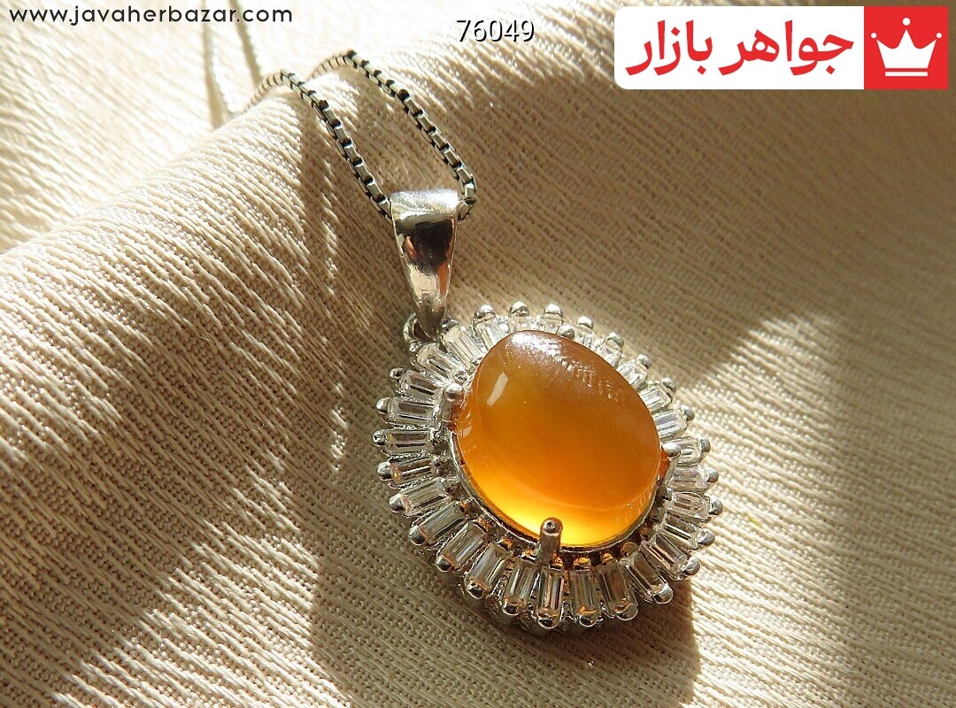 پلاک نقره عقیق یمنی نارنجی زیبا