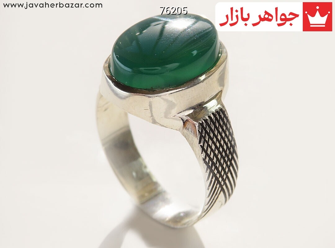 انگشتر نقره عقیق سبز حرز 14 معصوم مردانه دست ساز