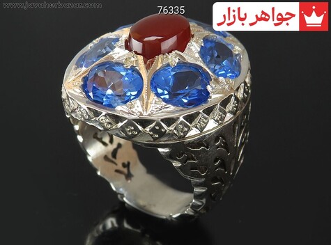 انگشتر نقره توپاز و عقیق یمنی سلطنتی مردانه دست ساز - 76335