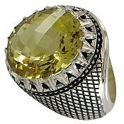 انگشتر نقره کوارتز لیمویی الماس تراش مردانه