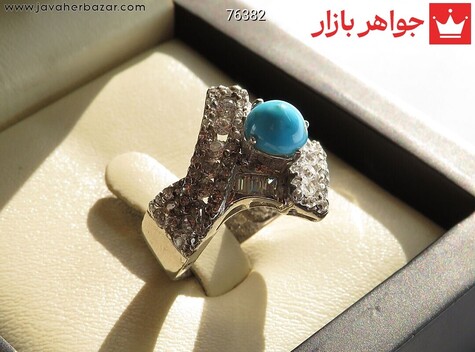 انگشتر نقره فیروزه نیشابوری کم نظیر زنانه - 76382