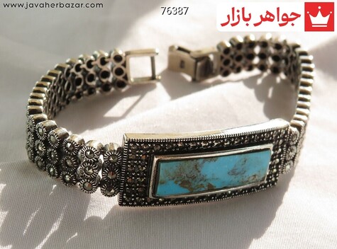 دستبند نقره فیروزه نیشابوری بی نظیر زنانه - 76387