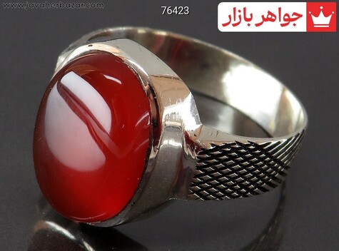 انگشتر نقره عقیق قرمز اسپرت مردانه به همراه حرز امام جواد
