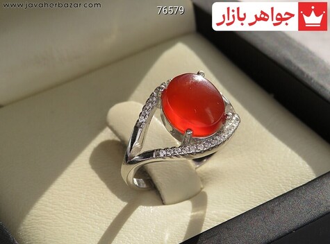 انگشتر نقره عقیق یمنی قرمز سرخ طرح نگار زنانه - 76579