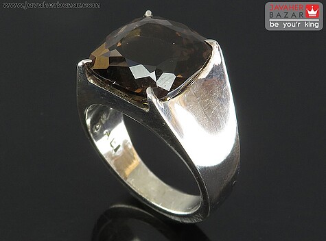 انگشتر نقره کوارتز دودی الماس تراش مردانه دست ساز - 76752
