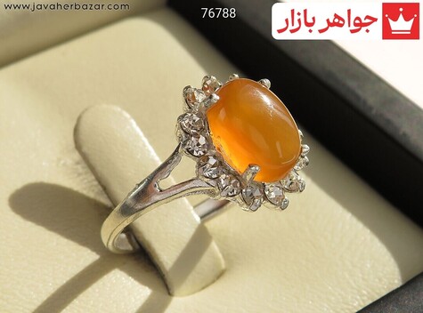 انگشتر نقره عقیق یمنی نارنجی زیبا زنانه - 76788