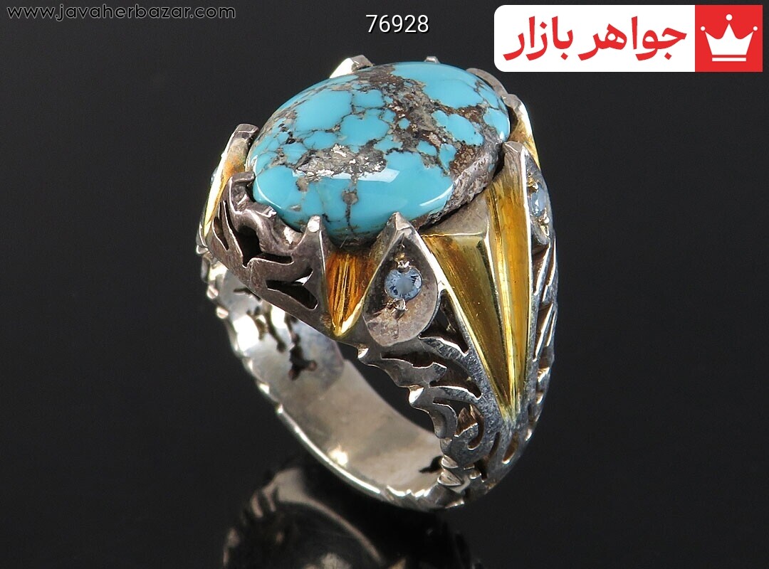 انگشتر نقره توپاز و فیروزه نیشابوری شاهانه مردانه دست ساز