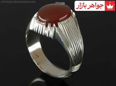 انگشتر نقره عقیق یمنی طرح کلاسیک مردانه دست ساز - 77199