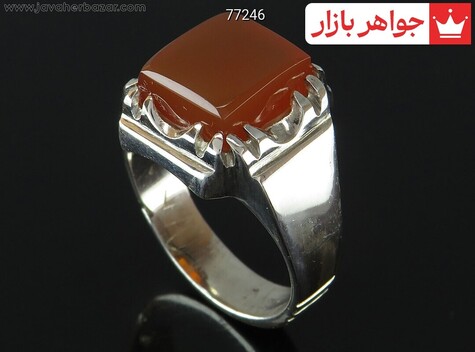 انگشتر نقره عقیق یمنی نارنجی رکاب فیلی شیک مردانه - 77246
