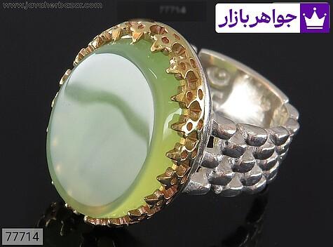 انگشتر نقره عقیق سبز طرح رولکس مردانه تاج برنجی - 77714