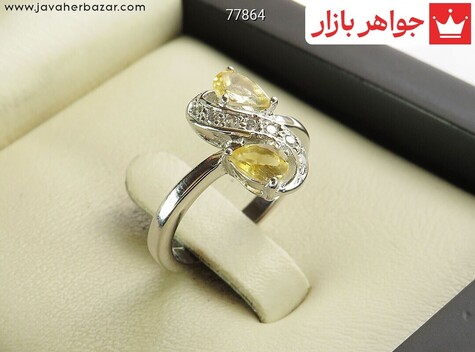 انگشتر نقره سیترین نگین اشکی زنانه - 77864