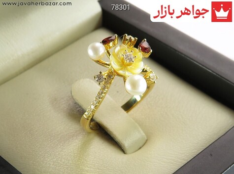 انگشتر نقره صدف و گارنت شیک زنانه - 78301