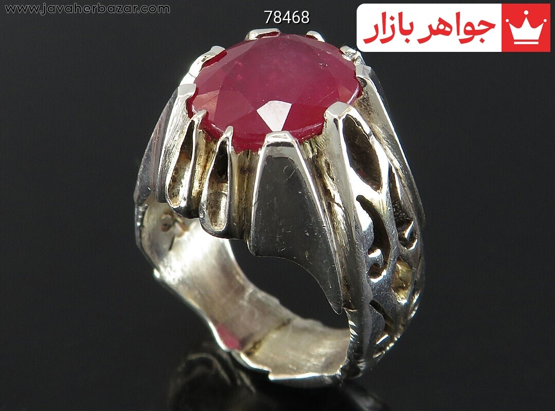 انگشتر نقره یاقوت قرمز سرخ الماس تراش مردانه