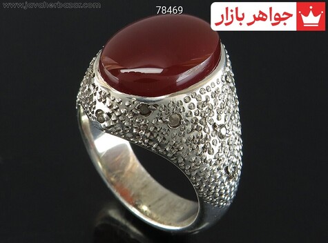 انگشتر نقره عقیق یمنی قرمز ارزشمند مردانه با برلیان اصل