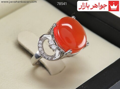 انگشتر نقره عقیق یمنی قرمز طرح نادیا زنانه - 78541
