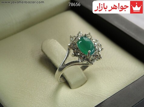 انگشتر نقره عقیق سبز ظریف زنانه - 78656