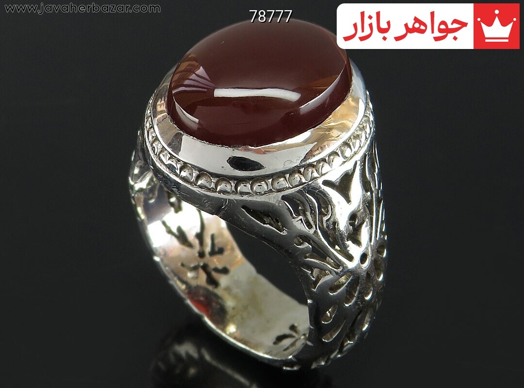 انگشتر نقره عقیق یمنی قرمز شبکه کاری زیبا مردانه دست ساز
