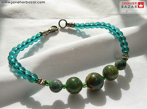 دستبند سنگی کریستال و جاسپر سبز زنانه - 78912
