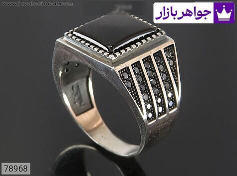 انگشتر نقره عقیق سیاه مستطیلی مردانه میکروستینگ - 78968