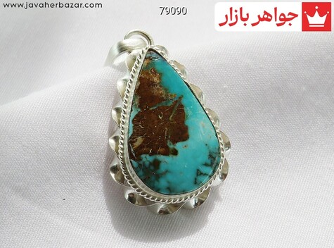 آویز نقره فیروزه نیشابوری طرح اشک دست ساز - 79090