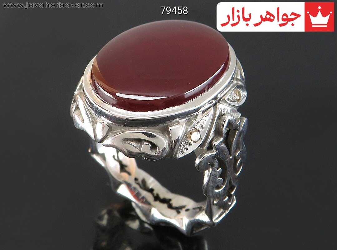 انگشتر نقره عقیق یمنی ارزشمند مردانه دست ساز با برلیان اصل