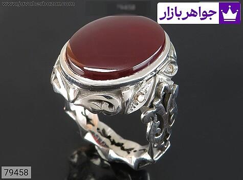 انگشتر عقیق یمنی مردانه انگشتر نقره عقیق یمنی ارزشمند مردانه دست ساز با برلیان اصل - 79458