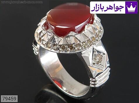 انگشتر عقیق یمنی قرمز مردانه انگشتر نقره عقیق یمنی قرمز با شکوه مردانه دست ساز با برلیان اصل - 79459