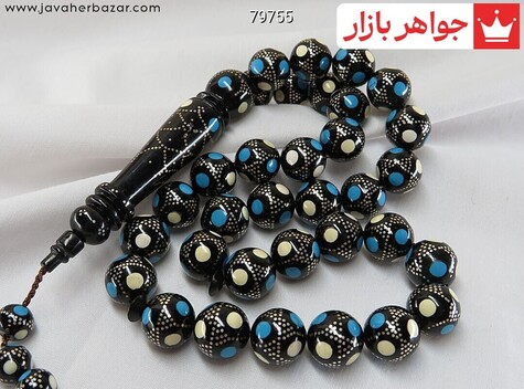 تسبیح کوک کشکول 33 دانه نقره کوب مرصع کاری زیبا - 79755