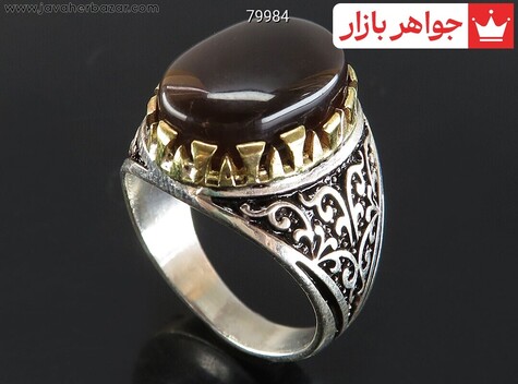 انگشتر نقره عقیق یمن جزع خوش نقش مردانه - 79984