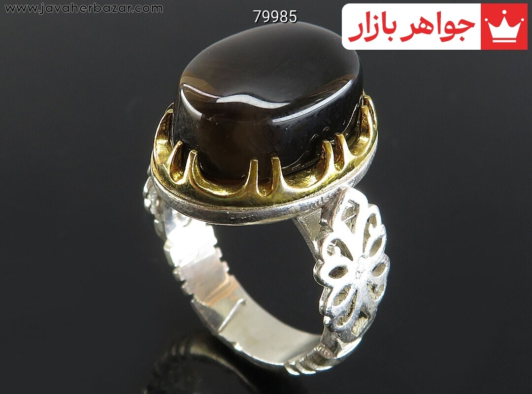 انگشتر نقره عقیق یمن جزع تاج برنجی اسپرت مردانه
