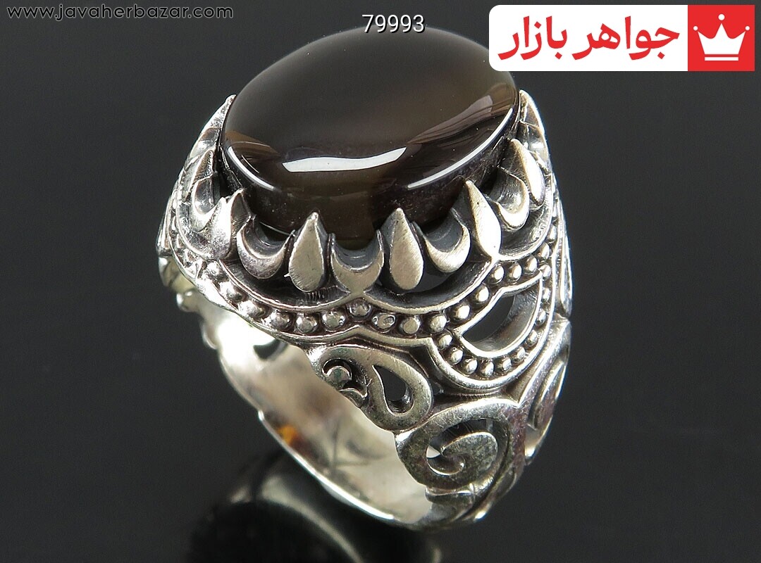انگشتر نقره عقیق یمن جزع دورچنگ مردانه