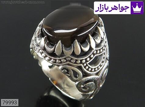 انگشتر عقیق یمنی مردانه انگشتر نقره عقیق یمنی جزع دورچنگ مردانه - 79993
