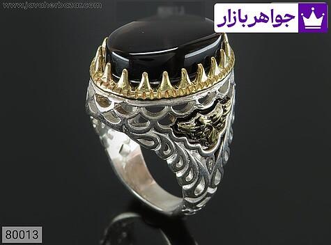انگشتر عقیق یمنی مردانه انگشتر نقره عقیق یمنی جزع مردانه تاج برنجی - 80013