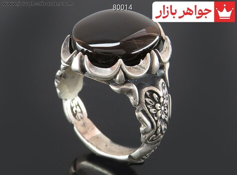 انگشتر نقره عقیق یمنی جزع دور چنگ مردانه - 80014
