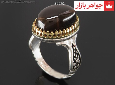 انگشتر نقره عقیق یمنی جزع تاج برنجی مردانه - 80020