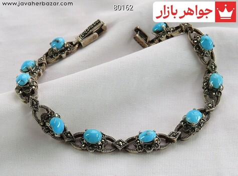 دستبند نقره فیروزه نیشابوری شیک زنانه - 80162