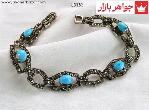 دستبند نقره فیروزه نیشابوری با شکوه زنانه - 80163