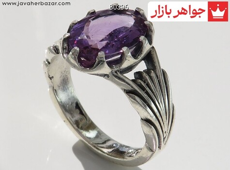انگشتر نقره آمتیست الماس تراش طرح دلبر مردانه - 80396