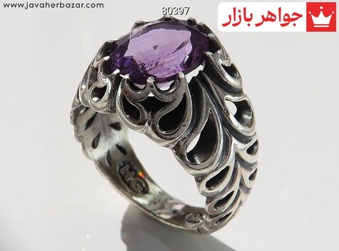 انگشتر نقره آمتیست رکاب اشکی مردانه - 80397
