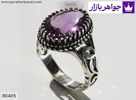 انگشتر نقره آمتیست خوش تراش مردانه - 80405