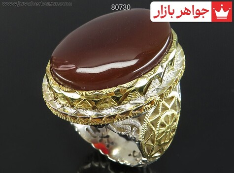 انگشتر نقره عقیق یمنی درشت بی نظیر مردانه دست ساز - 80730