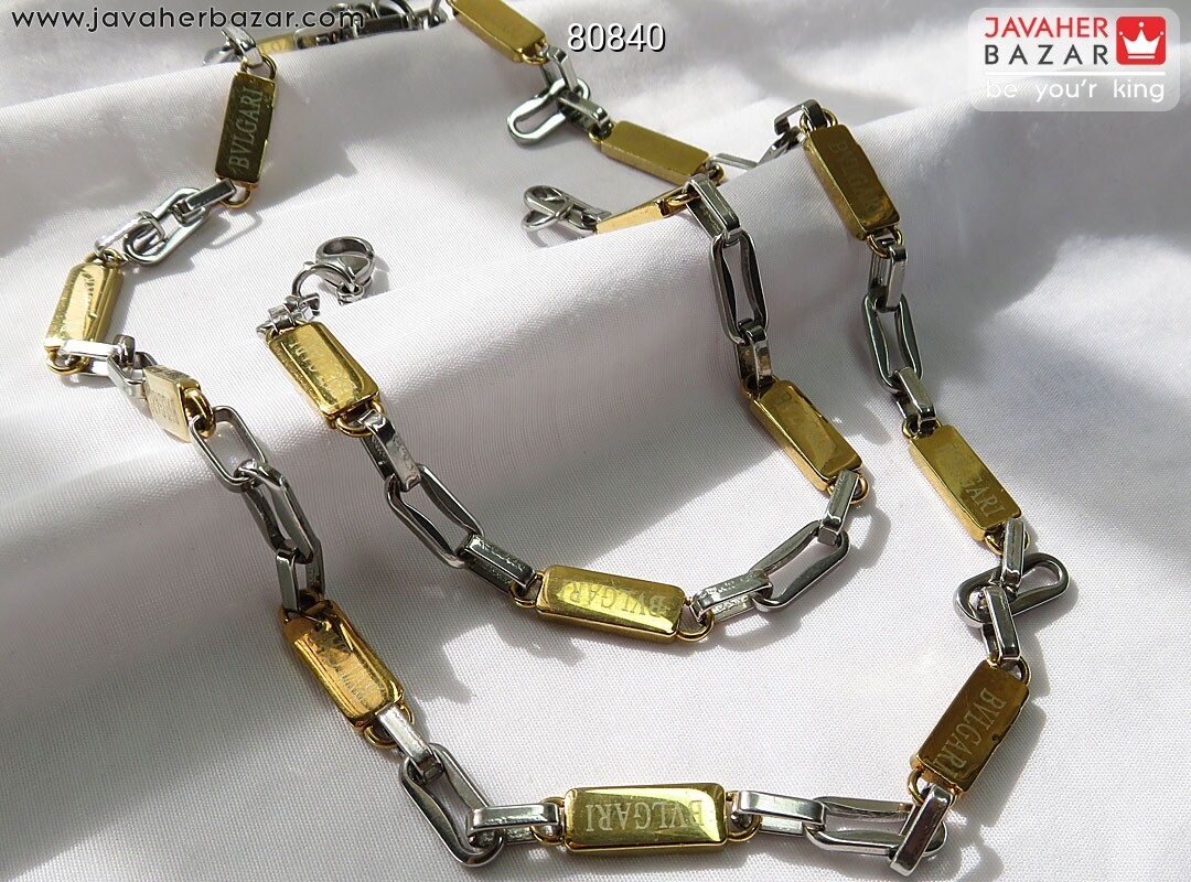 زنجیر استیل 55 سانتی دستبند طرح بولگاری مردانه