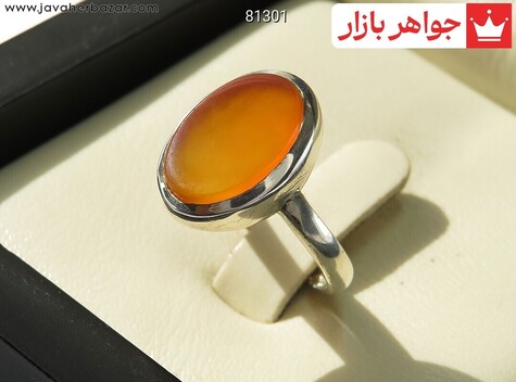 انگشتر نقره عقیق یمنی نارنجی زیبا زنانه - 81301