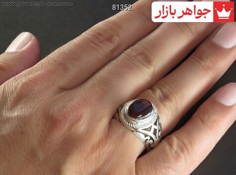 انگشتر نقره عقیق یمنی قرمز شیک مردانه دست ساز