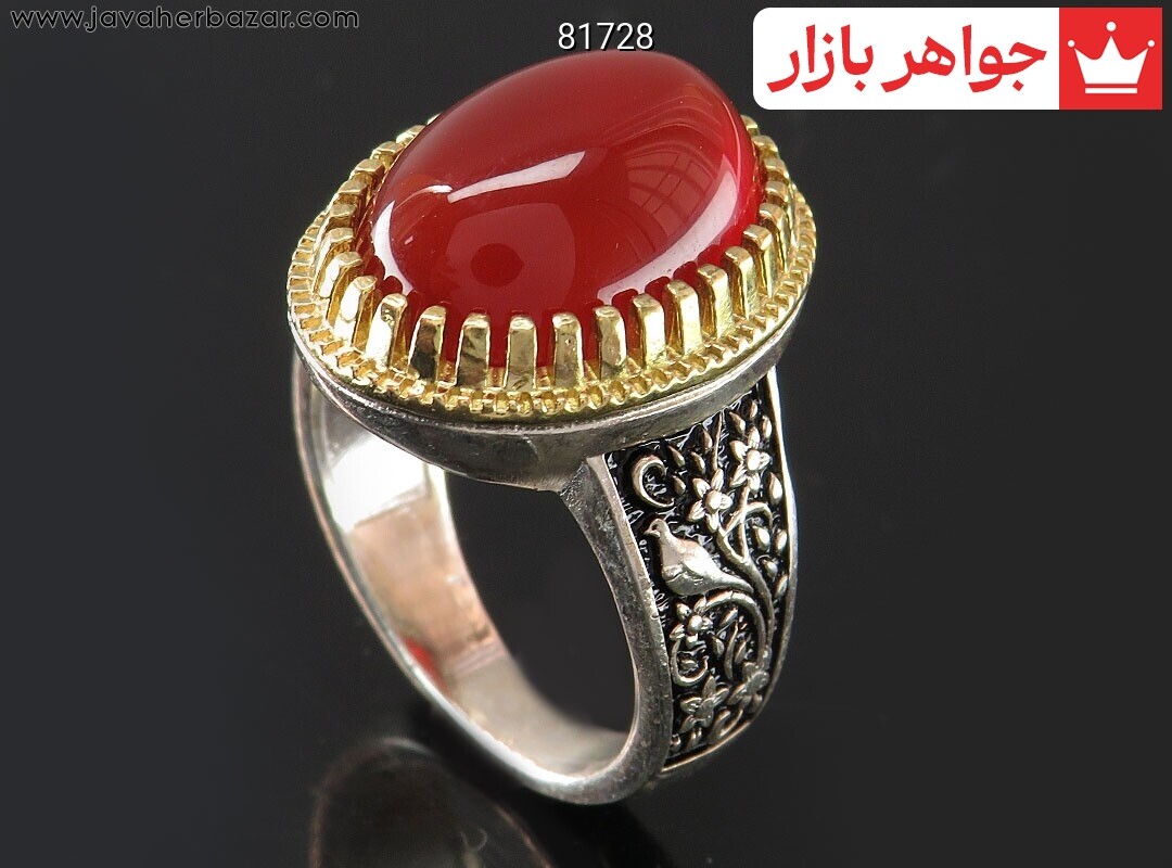 انگشتر نقره عقیق قرمز سرخ تاج برنجی مردانه انگشتر نقره عقیق قرمز سرخ تاج برنجی مردانه