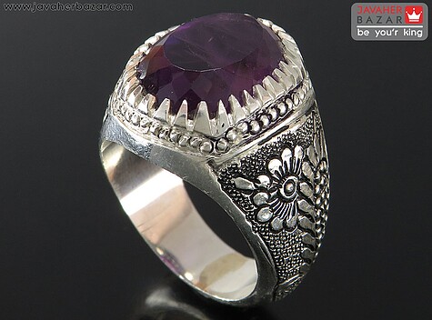 انگشتر نقره آمتیست الماس تراش زیبا مردانه دست ساز - 81778