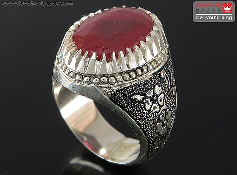 انگشتر نقره یاقوت قرمز سرخ الماس تراش مردانه دست ساز - 81781