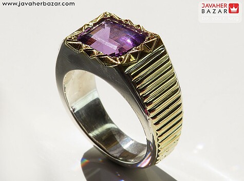 انگشتر نقره آمتیست لوکس الماس تراش مردانه دست ساز - 82045
